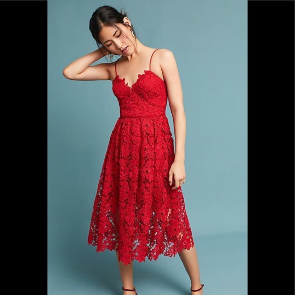 Donna Morgan Red lace dress in size 2P